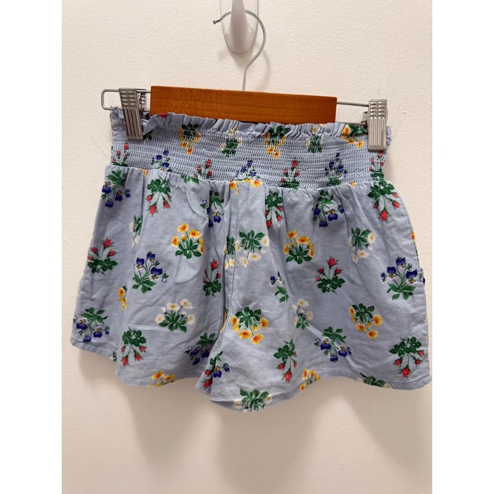 Janie and Jack Girls Blue Floral Smocked Waist Cotton Shorts Size 7
